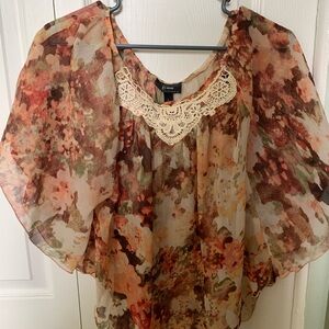 Floral Chiffon Top with Lace Detail